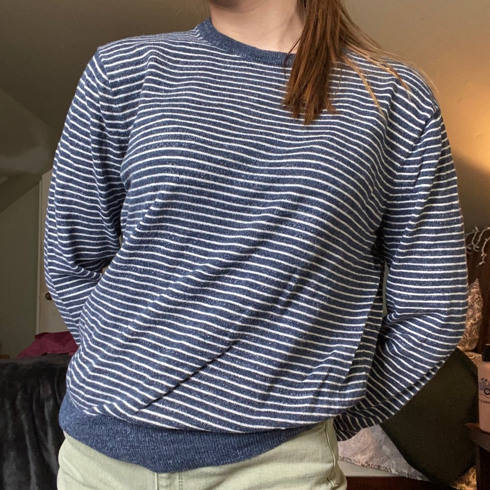 blue and white stripped sweater